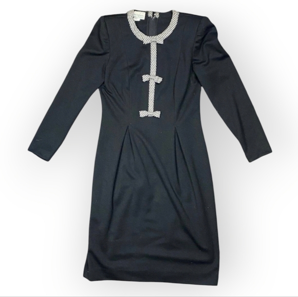 Vintage Black Houndstooth Dress Warren Petites Size 2 - Picture 1 of 14